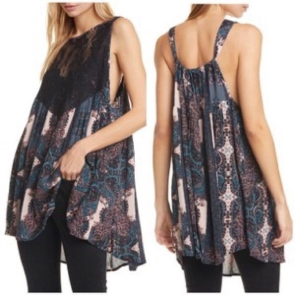 Free People Tops - NWT Small Oversized Free People Count Me In Trapeze Tunic Top Black S Boho Lace